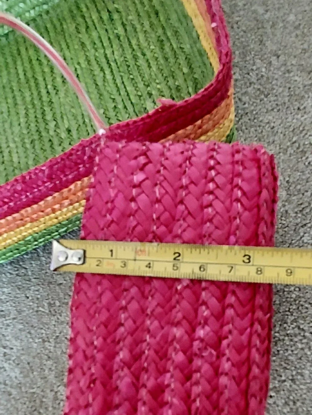 Colorful Straw Basket Party Set 5 Pieces Handles New Tags Neon Colors